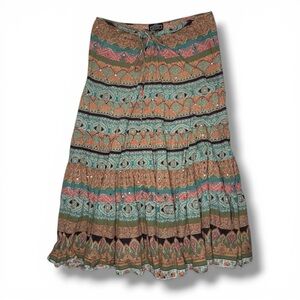 Angie Boho Mixed Media Floral Paisley Maxi Skirt Small
